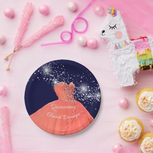 Elegant Quinceañera Coral Gown Paper Bord (Feest)