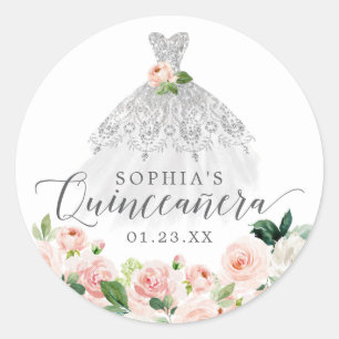 Elegant Quinceanera Floral Dress Classic Round Sti Ronde Sticker