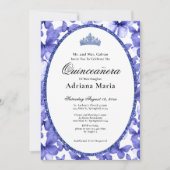 Elegant Quinceanera Invitation Blue Butterflies (Devant)