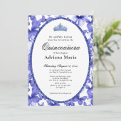 Elegant Quinceanera Invitation Blue Butterflies (Debout devant)