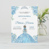 Elegant quinceanera Invitation blue floral theme (Debout devant)