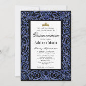 Elegant Quinceanera Invitation Blue Scrollwork (Devant)
