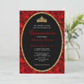 Elegant Quinceanera Invitation Gold Red Floral  (Debout devant)