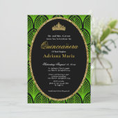 Elegant Quinceanera Invitation Green Art Deco (Debout devant)