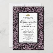 Elegant Quinceanera Invitation Pink Scrollwork (Devant)