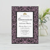 Elegant Quinceanera Invitation Pink Scrollwork (Debout devant)