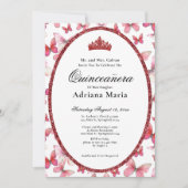 Elegant Quinceanera Invitation Red Butterflies (Devant)
