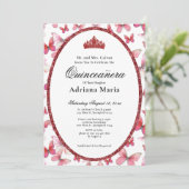 Elegant Quinceanera Invitation Red Butterflies (Debout devant)