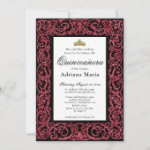 Elegant Quinceanera Invitation Red Scrollwork (Devant)