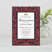 Elegant Quinceanera Invitation Red Scrollwork (Debout devant)