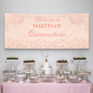 Elegant Quinceanera Pink Rose Gold Floral Welkom Spandoek