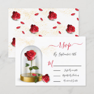 Elegant Quinceañera Red Rose responskaarten RSVP Kaartje