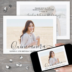 Elegant Quinceañera Script 2 Foto 15e verjaardag Kaart