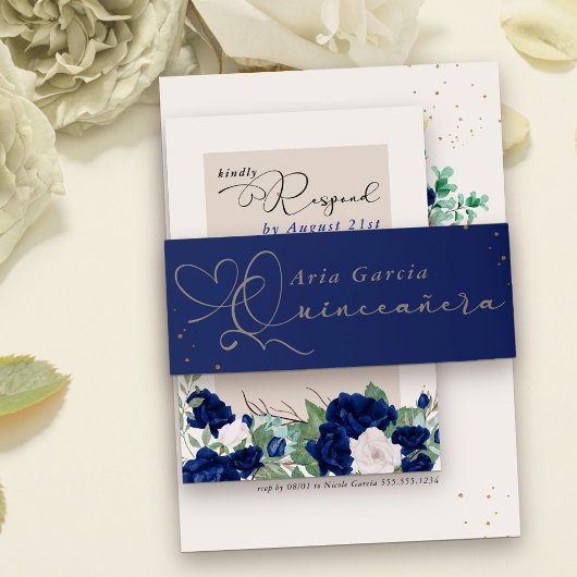 Elegant Quinceanera Script Royal Blue Uitnodigingen Wikkel