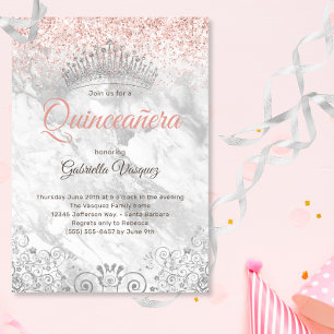 Elegant Quinceañera Tiara Pink Glitter Party Kaart