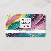 Elegant Rainbow Agate gold Glitter & QR Code Logo Visitekaartje (Voorkant)