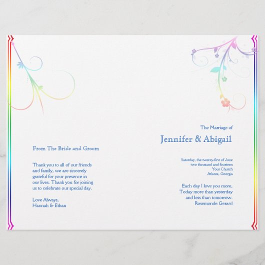 Élégant Rainbow Floral Gay Wedding Programme (Devant)