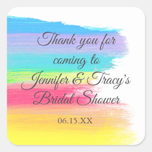 Elegant Rainbow Gepersonaliseerd Lesbian Vrijgezel Vierkante Sticker (Voorkant)