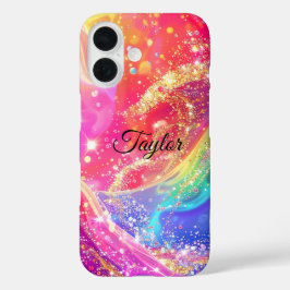 Elegant Rainbow Glam & Glitter Personalized  iPhone 16 Hoesje