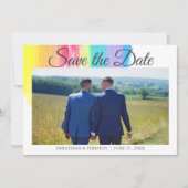 Elegant Rainbow LGBTQ Verloving Foto QR Code Save The Date (Voorkant)