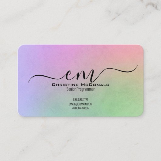 Elegant Rainbow Monogram Business Cards - Rounded  Visitekaartje (Voorkant)