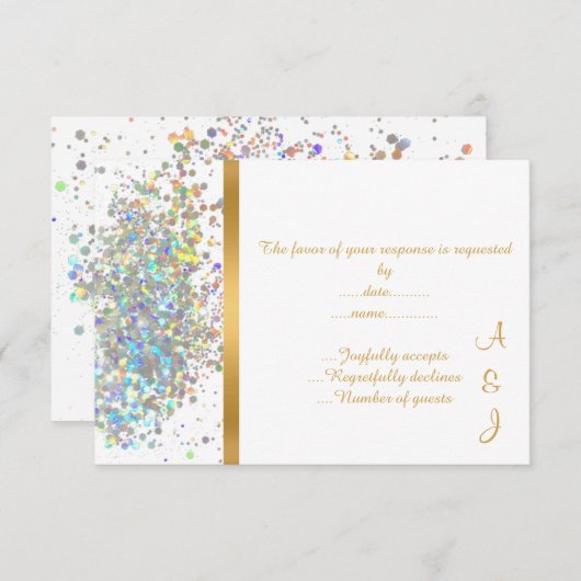 ELEGANT RAINBOW SPARKLE  GOUD Aangepaste RSVP (Voorkant / Achterkant)