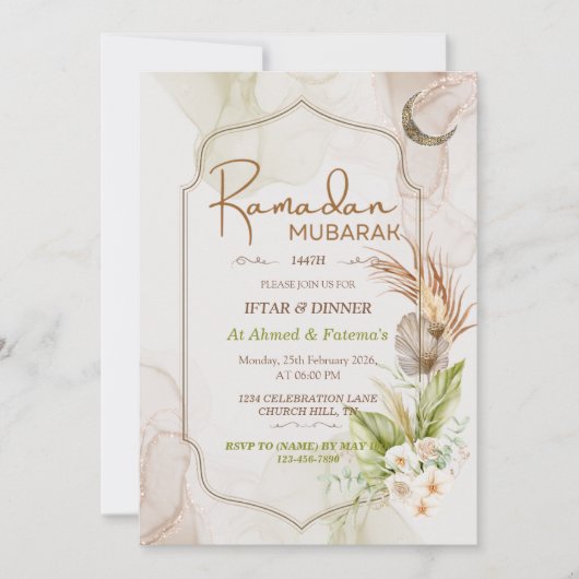 Elegant Ramadan Mubarak Iftar Dinner Invitation Kaart (Voorkant)