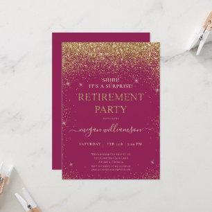 Elegant Rasbesry Gold Glitter Retirement Party Kaart
