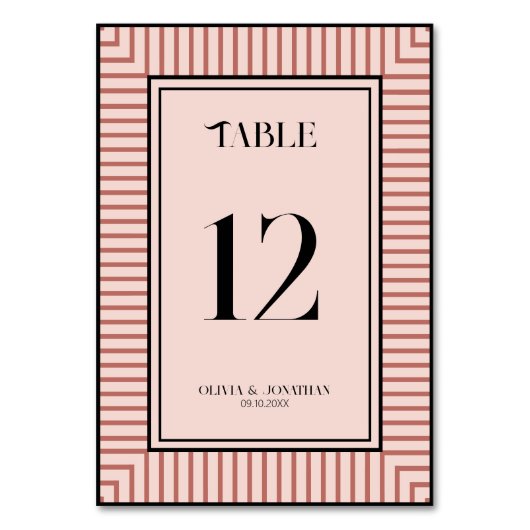 Élégant rayures rose en poudre Carte de table simp (Dos)