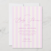 Élégant rayures roses fille baby shower invitation (Devant)