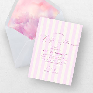 Élégant rayures roses fille baby shower invitation