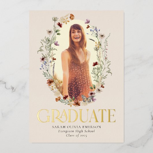 Elegant Real Gold Foil Afstuderen aankondiging (Voorkant)