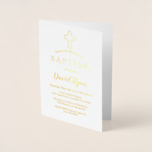 Elegant Real Gold Foil Boy Baptisme Invitation Folie Kaarten