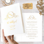 Elegant Real Gold Foil Monogram, officieel huwelij Folie Kaarten