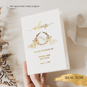 Elegant Real Gold Foil Monogram, Wedding Program Folie Kaarten