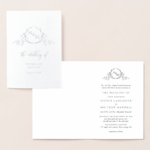 Elegant Real Silver Foil Monogram, Foral Wedding Folie Kaarten