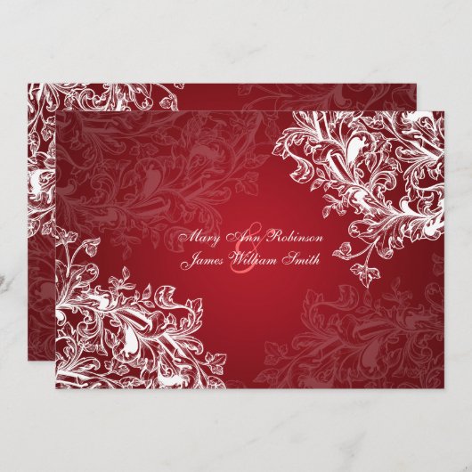 Elegant Reception Star  Swirls Red Kaart (Voorkant / Achterkant)