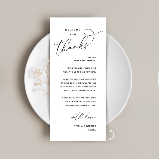 Elegant Reception "Welcome and Thanks" Guest Card Programma