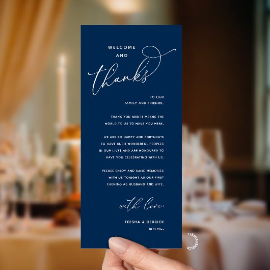 Elegant Reception "Welcome and Thanks" Guest Card Programma