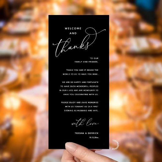 Elegant Reception "Welcome and Thanks" Guest Card Programma