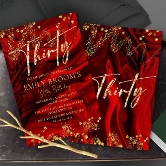 Elégant Red 30th Birthday Invitation