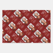 Elegant Red 90 and Fabulous 90th Birthday Photo Inpakpapier Vel (Voorkant 3)