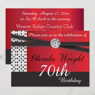 Elegant Red and Black Birthday Party Kaart