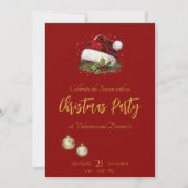 Elegant Red and Gold Christmas Party Invitation (Devant)