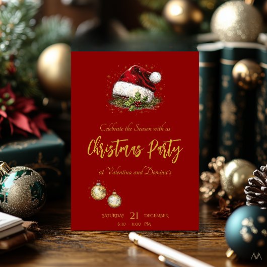 Elegant Red and Gold Christmas Party Invitation