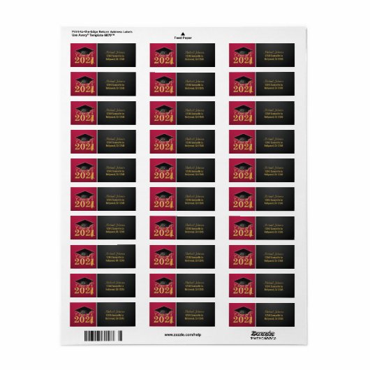 Elegant Red and Gold Class of 2021 Label (Full Sheet)