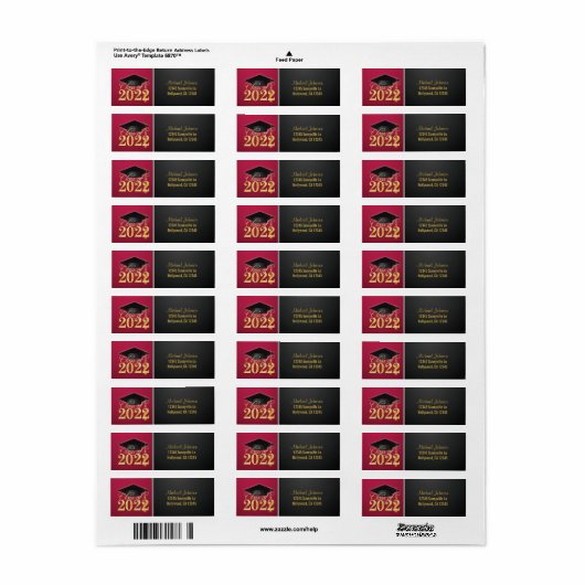 Elegant Red and Gold Class of 2022 Label (Full Sheet)