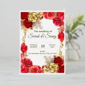 Elegant Red and Gold Floral Wedding Invitation Car (Debout devant)