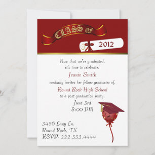 Elegant Red and Gold Graduation Party Invitation Kaart