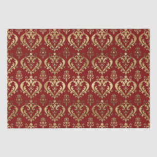 Elegant Red and Gold Hearts Valentijns Damask Tissuepapier